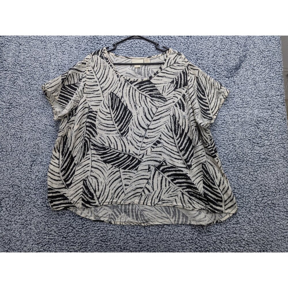 Cynthia Rowley 100% Linen Top Size 2X Lagenlook Floral Boho Summer Plus Black